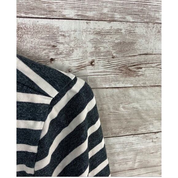 J Crew XS Long Sleeve Shirt Boat Neck Heather Gray White Striped Cotton Preppy - Picture 3 of 4